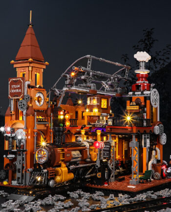 Steampunk Train Station Building Blocks Light Puzzle Model Toys